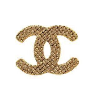 Women Chanel 1262 29 Gold-Plated Quilted Interlocked CC Vintage Woven Pin Brooch